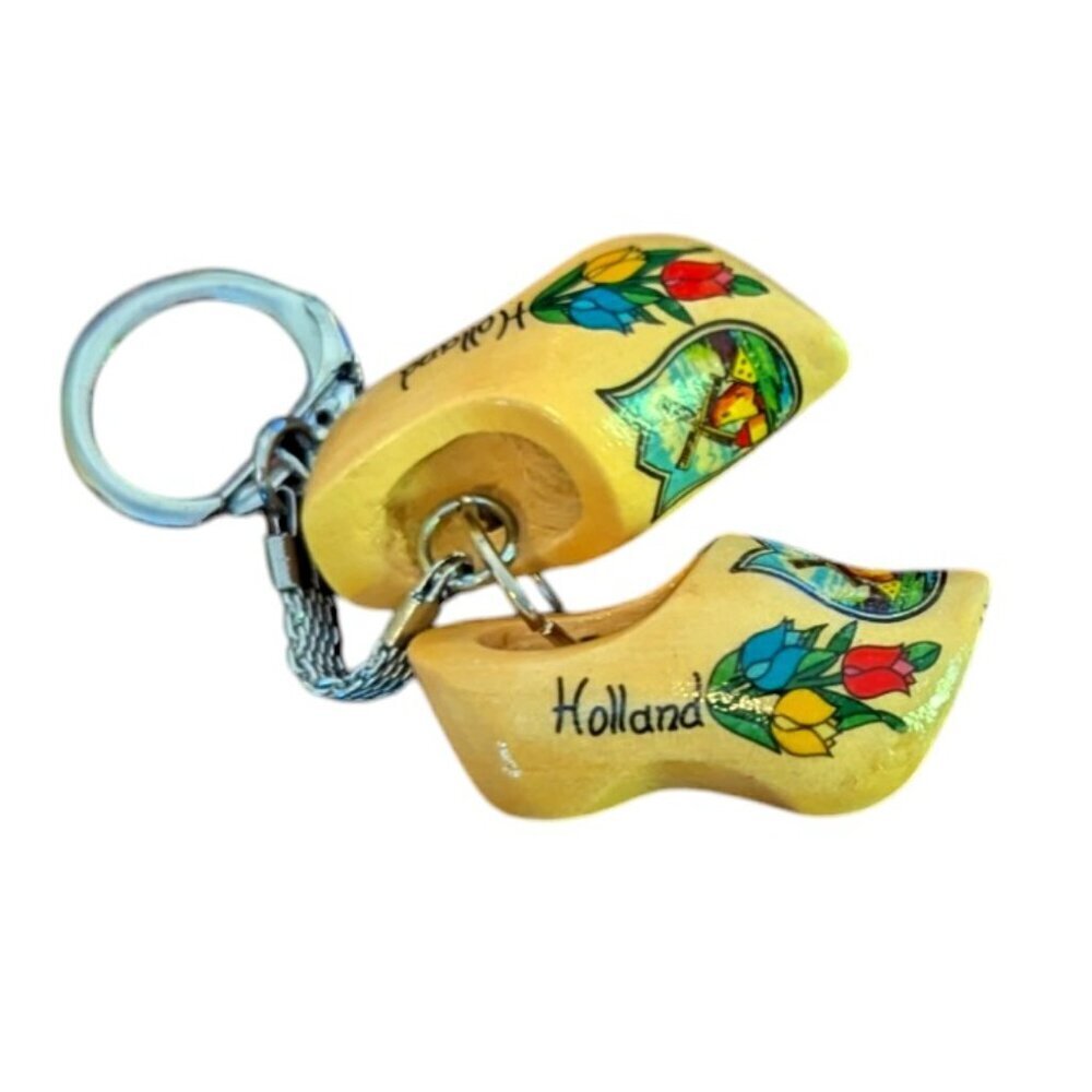 Wooden Shoe Holland Keychain Windmill Silver Chain Netherlands‎ Agro Boho
